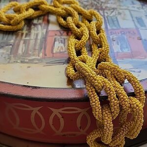 Sunny Yellow Seed Bead Chain Link Necklace
